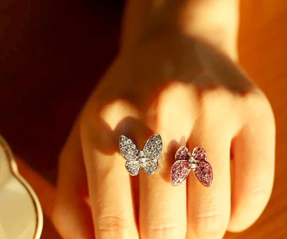 Double Rhinestone Butterfly Ring