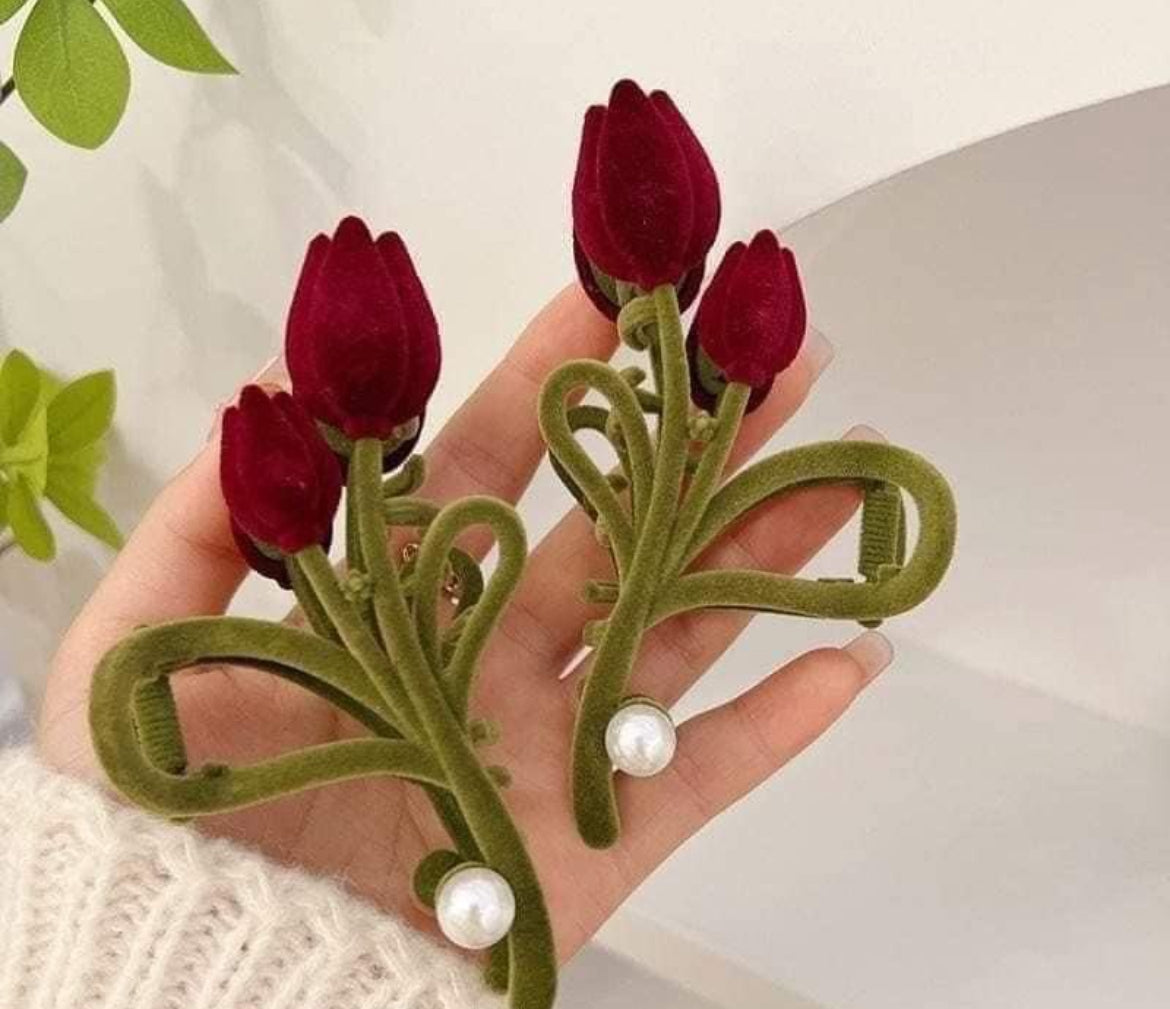 Red Tulip Hair Claw Clip