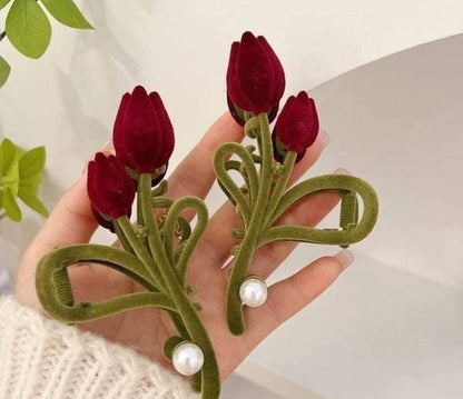 Red Tulip Hair Claw Clip