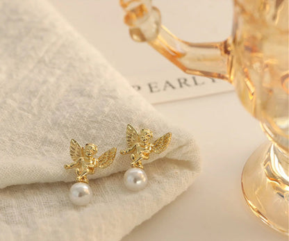 Angel and Pearl Stud Earrings