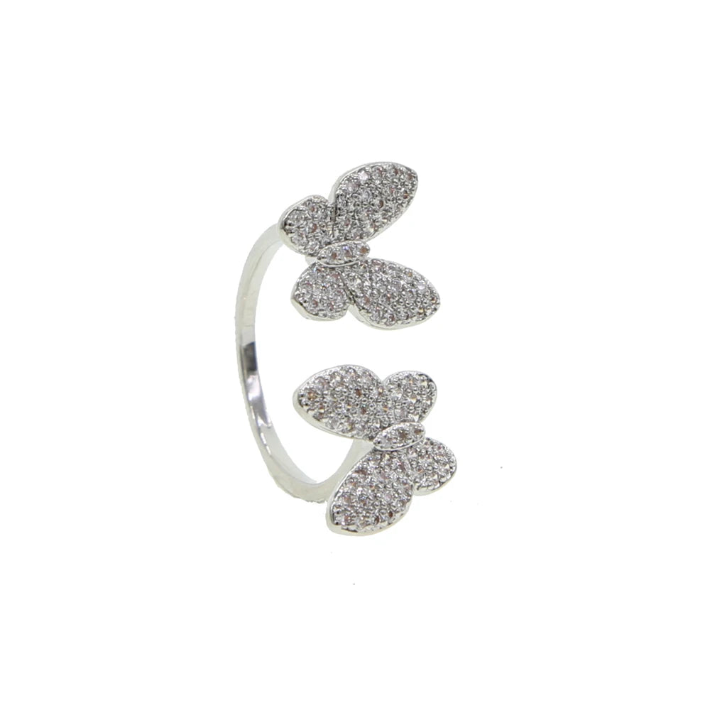 Double Rhinestone Butterfly Ring