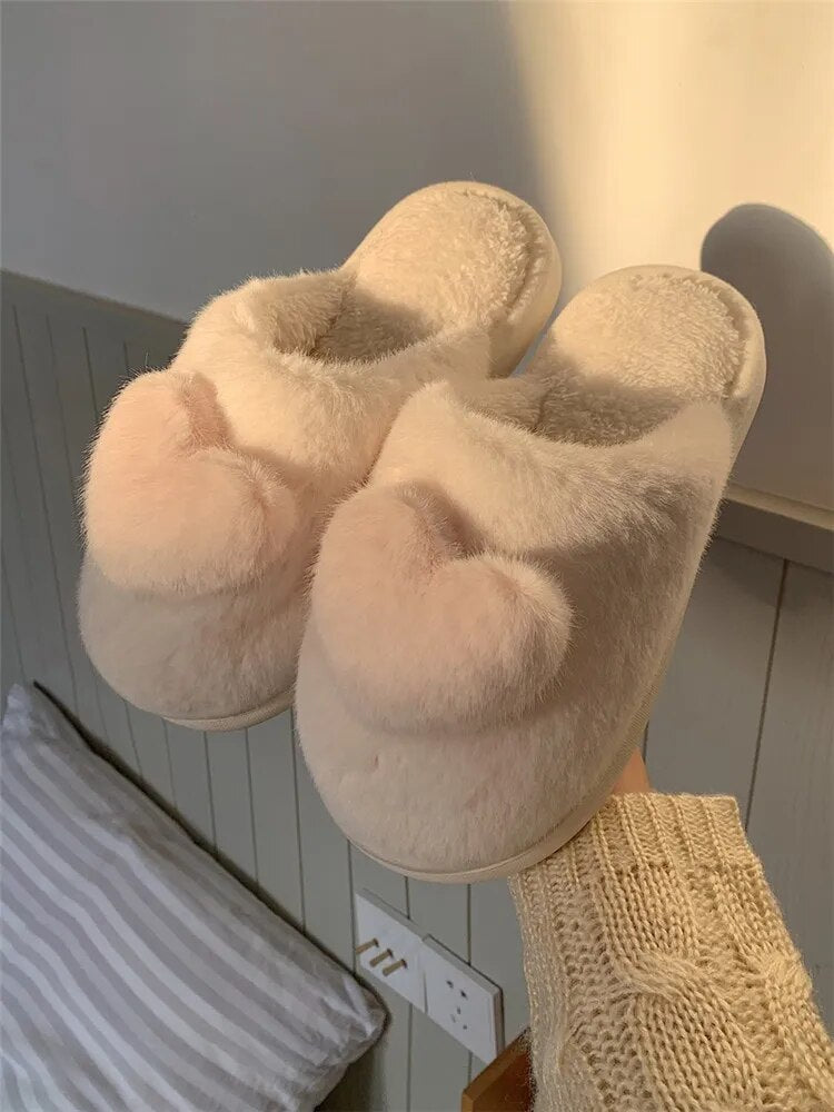 Heart Plush Cotton Slippers