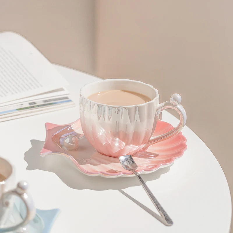 Mermaid Pearl Shell Ceramic Cup