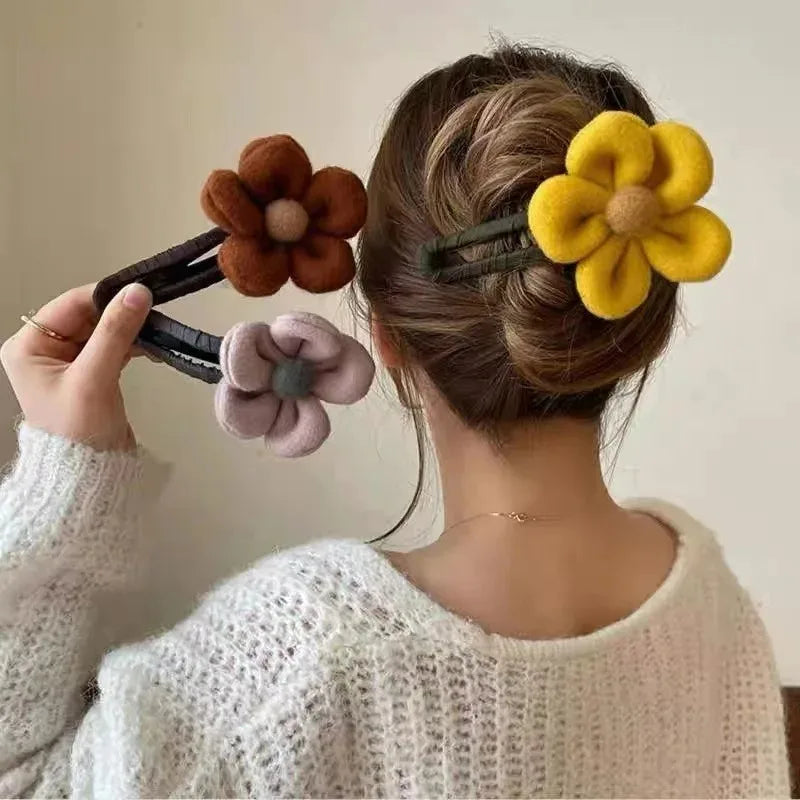 Plush flower Hair Clips