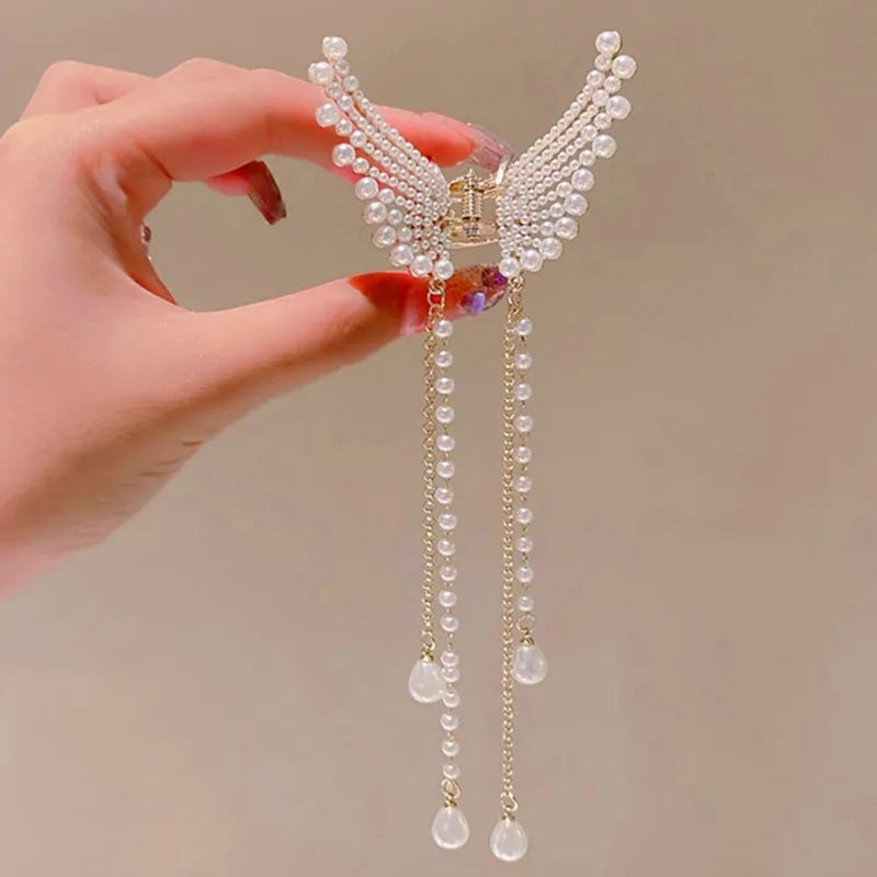 Tassel Butterfly Pearl Hair Clip