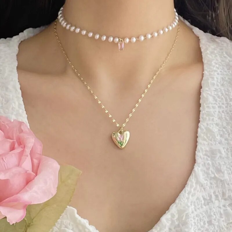 Tulip Heart Necklaces