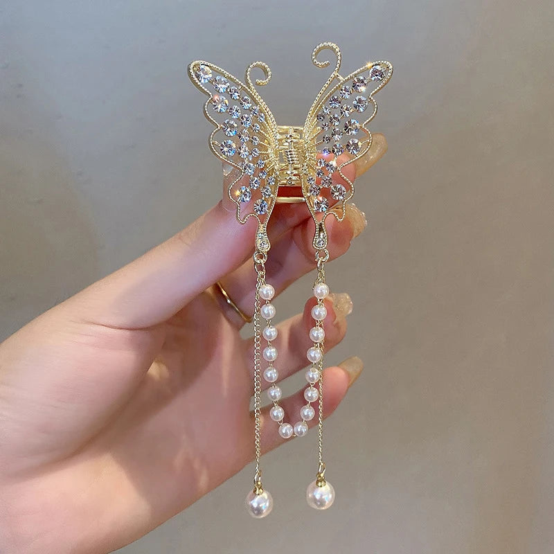 Tassel Butterfly Pearl Hair Clip