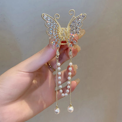 Tassel Butterfly Pearl Hair Clip