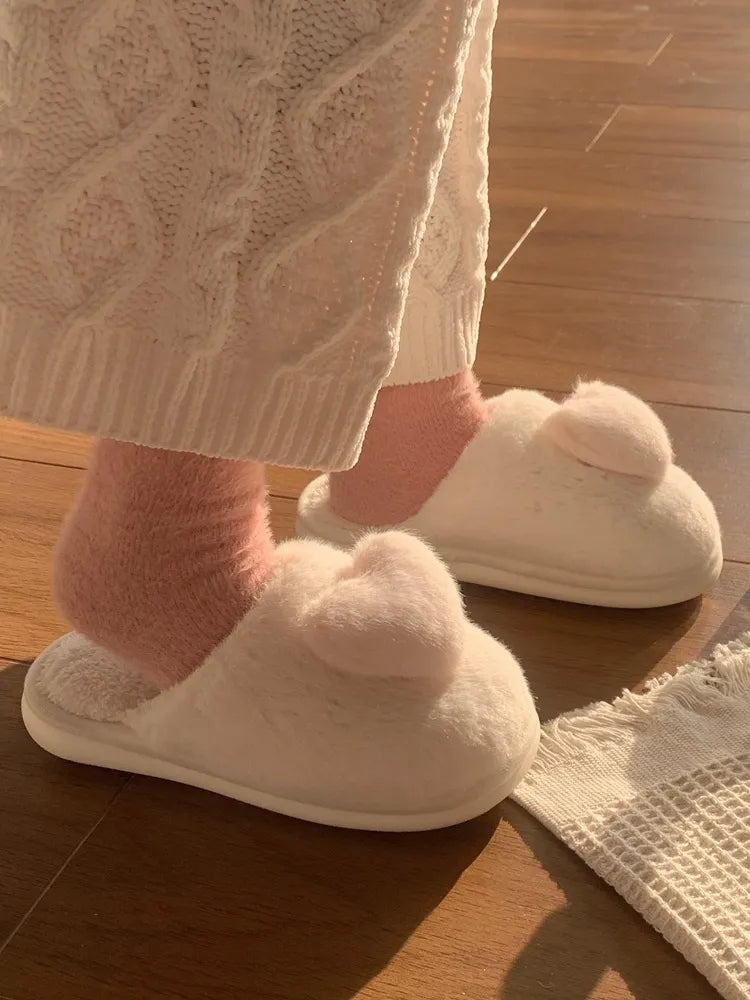 Heart Plush Cotton Slippers