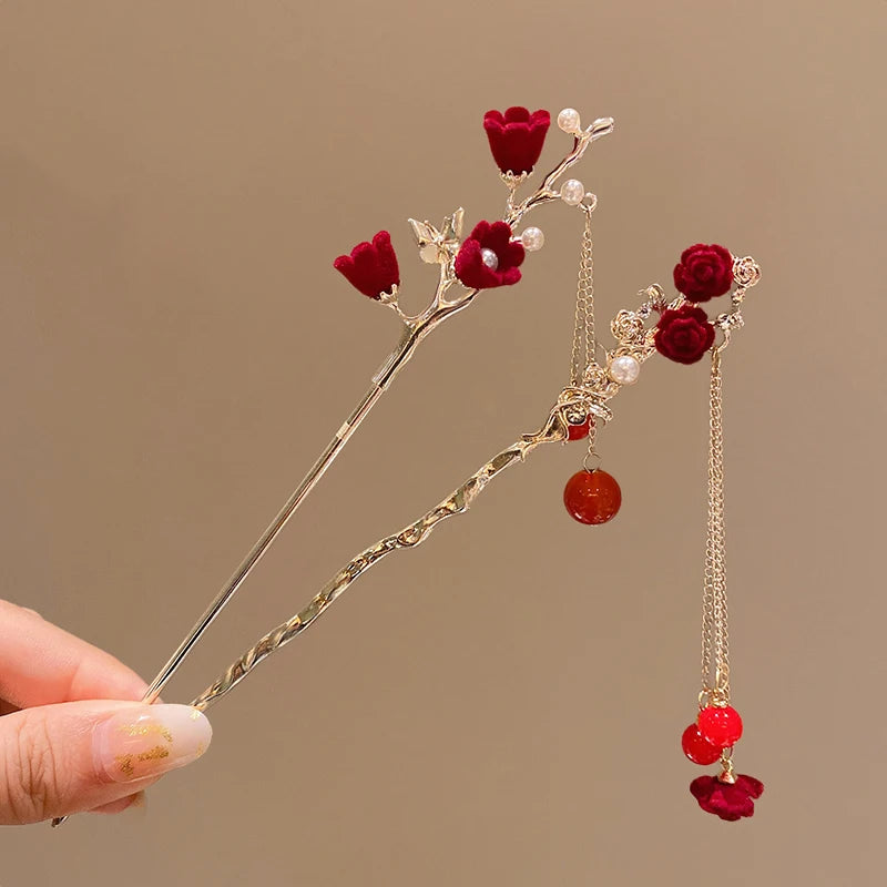 Red Roses Hair Pin