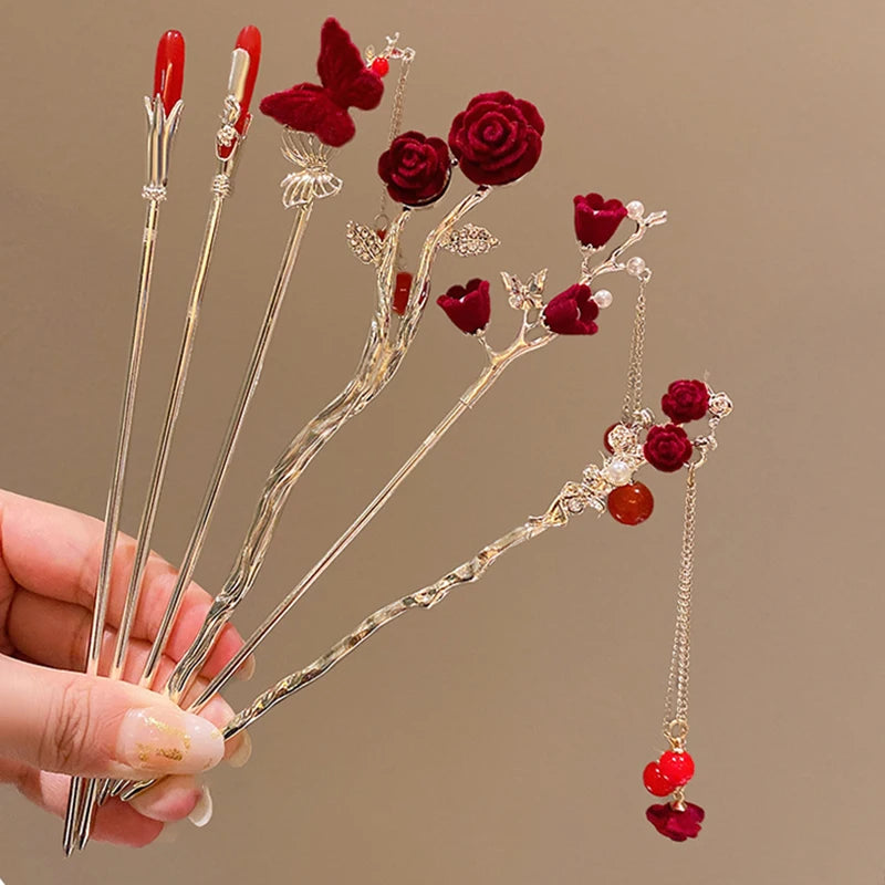 Red Roses Hair Pin