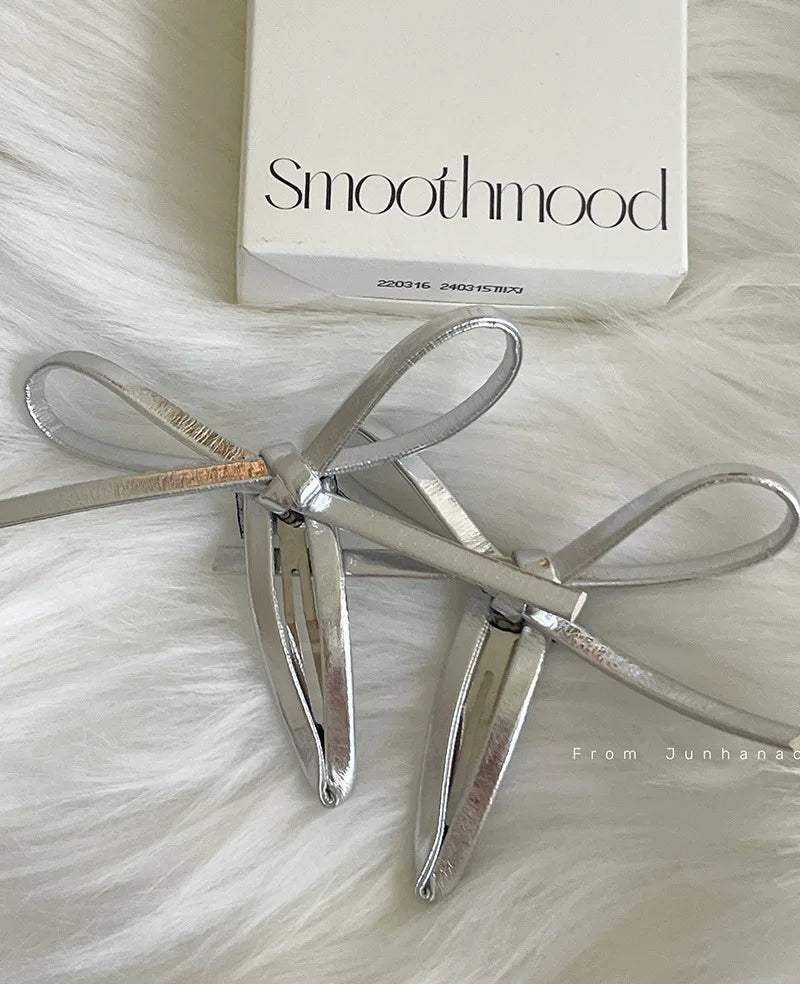 Silver Bowknot Leather Hairpin