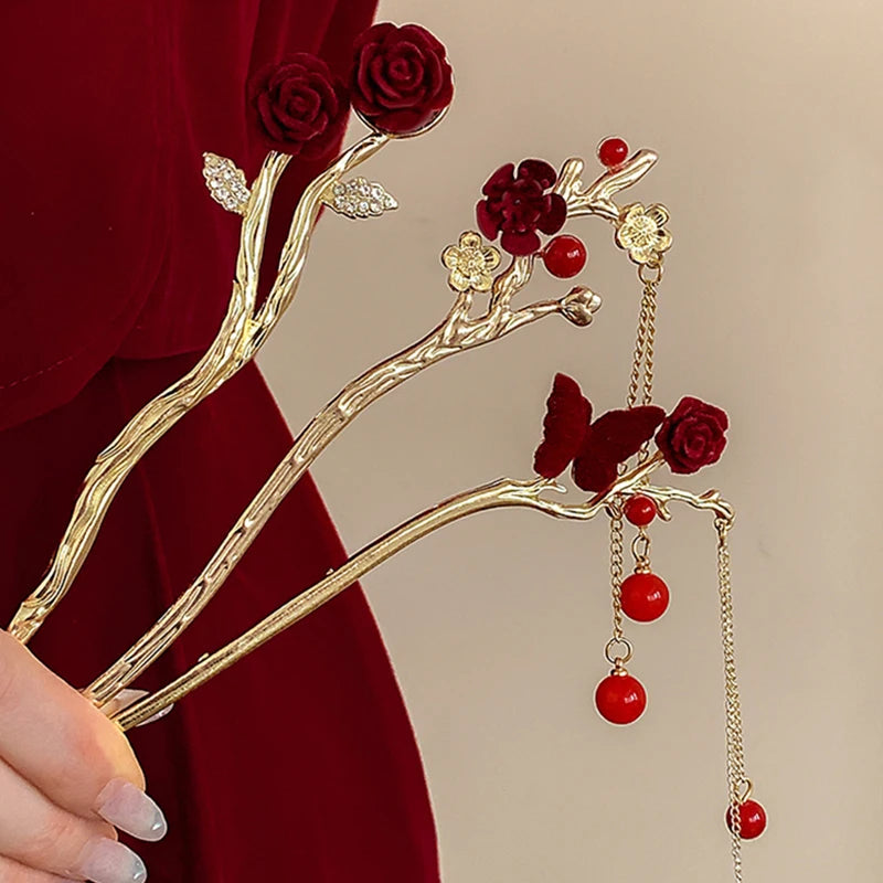 Red Roses Hair Pin