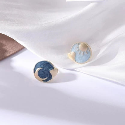 Hand-Painted Sun and Moon Stud Earrings