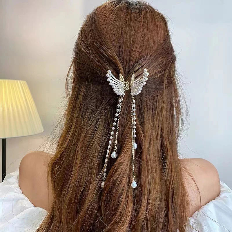 Tassel Butterfly Pearl Hair Clip